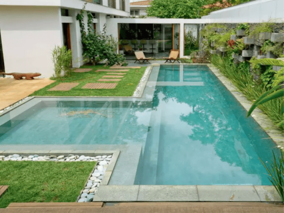 Piscina para se inspirar, coloridas e multifuncionais.