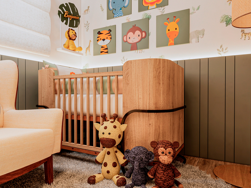 Quarto de bebê, inspiração na selva.